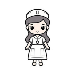 Fototapeta premium Very easy and Very simple FLAT nurse ICON coloring page outline style for kids