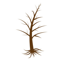 Obraz premium Leafless Tree Silhouette with Exposed Roots – Minimalist Winter Tree Illustration on White Background.