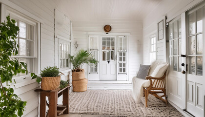 Fototapeta premium bright white foyer, elegant, interior, house, home, architecture, decor, design, farmhouse, modern, contemporary