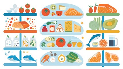 Balanced Diet Concept with Food Items on Scales.