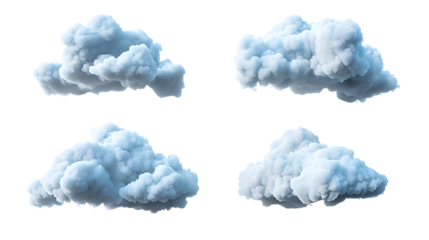 Pack of thunder clouds with soft textures in various shapes Isolated on a transparent background