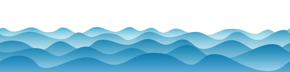 Vector drawing of sea waves, natural background, seamless border	
