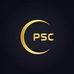 PSC logo. P S C design. White PSC letter. PSC, P S C letter logo design. P S C letter logo design in GOLD, GOLDEN LOGO, THREE, style. letter logo set in one artboard. P S C letter logo vector design.