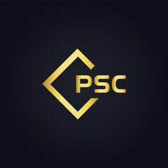 PSC logo. P S C design. White PSC letter. PSC, P S C letter logo design. P S C letter logo design in GOLD, GOLDEN LOGO, THREE, style. letter logo set in one artboard. P S C letter logo vector design.