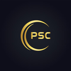 PSC logo. P S C design. White PSC letter. PSC, P S C letter logo design. P S C letter logo design in GOLD, GOLDEN LOGO, THREE, style. letter logo set in one artboard. P S C letter logo vector design.