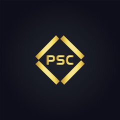 PSC logo. P S C design. White PSC letter. PSC, P S C letter logo design. P S C letter logo design in GOLD, GOLDEN LOGO, THREE, style. letter logo set in one artboard. P S C letter logo vector design.