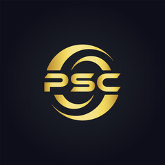 PSC logo. P S C design. White PSC letter. PSC, P S C letter logo design. P S C letter logo design in GOLD, GOLDEN LOGO, THREE, style. letter logo set in one artboard. P S C letter logo vector design.