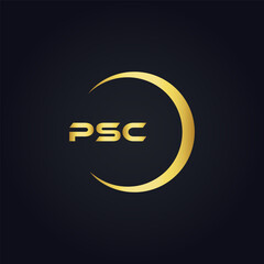 PSC logo. P S C design. White PSC letter. PSC, P S C letter logo design. P S C letter logo design in GOLD, GOLDEN LOGO, THREE, style. letter logo set in one artboard. P S C letter logo vector design.