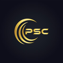 PSC logo. P S C design. White PSC letter. PSC, P S C letter logo design. P S C letter logo design in GOLD, GOLDEN LOGO, THREE, style. letter logo set in one artboard. P S C letter logo vector design.