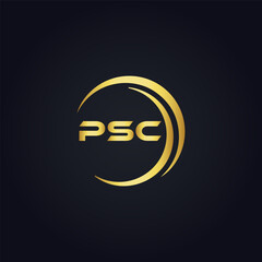 PSC logo. P S C design. White PSC letter. PSC, P S C letter logo design. P S C letter logo design in GOLD, GOLDEN LOGO, THREE, style. letter logo set in one artboard. P S C letter logo vector design.