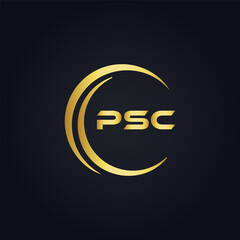 PSC logo. P S C design. White PSC letter. PSC, P S C letter logo design. P S C letter logo design in GOLD, GOLDEN LOGO, THREE, style. letter logo set in one artboard. P S C letter logo vector design.