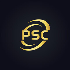 PSC logo. P S C design. White PSC letter. PSC, P S C letter logo design. P S C letter logo design in GOLD, GOLDEN LOGO, THREE, style. letter logo set in one artboard. P S C letter logo vector design.