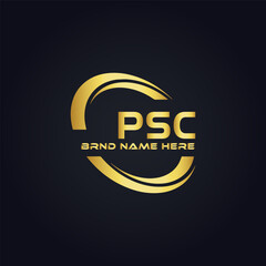 PSC logo. P S C design. White PSC letter. PSC, P S C letter logo design. P S C letter logo design in GOLD, GOLDEN LOGO, THREE, style. letter logo set in one artboard. P S C letter logo vector design.