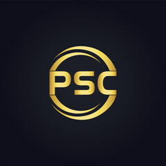 PSC logo. P S C design. White PSC letter. PSC, P S C letter logo design. P S C letter logo design in GOLD, GOLDEN LOGO, THREE, style. letter logo set in one artboard. P S C letter logo vector design.