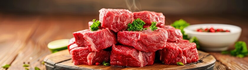 Savory Garden Beef Freshly Cut, Mouthwatering Meat Perfect for Grilling, Stir-Fries, and More, Experience the Delicious Combination of Garden-Fresh Flavors and Tender, Juicy Beef