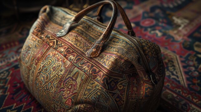 high-resolution, ultra-realistic, 4K, cinematic image of a carpet bag