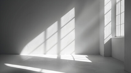 Obraz premium White studio background with shadows for product presentation. Minimalistic light beige background with window shadow. white studio background, product presentation background, shadows for product.