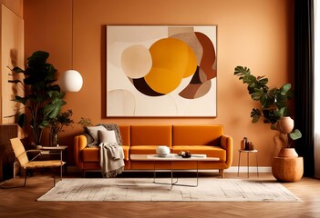mid ai art decor geometric generative modern century table sofa style apartment terracotta boho furniture design sofa room abstract cozy decor interior interior wall home eige yellow living with