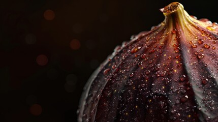 Close-up of a fig with water droplets.