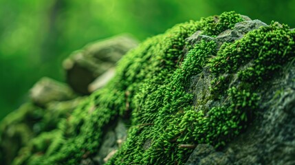 Lush Green Moss on Rock.