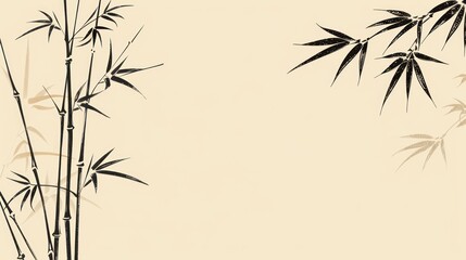 Elegant Bamboo Illustration on Beige Background.