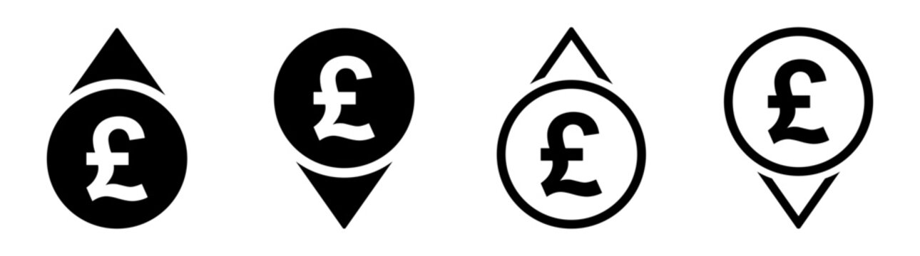 Cost reduction and increase icons. Pounds decrease and increase flat vector icons