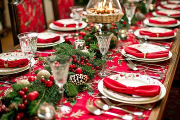 festive table set for Christmas dinner