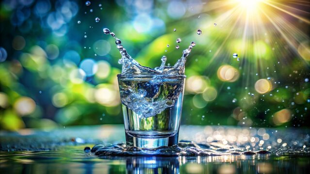 Water Splashing Out Of Glass With Green Background