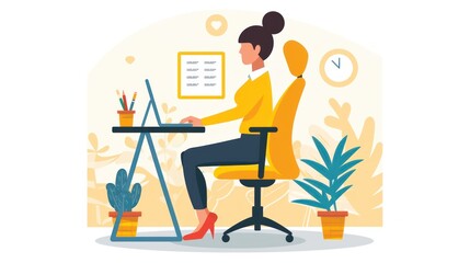 Woman working on laptop in office.