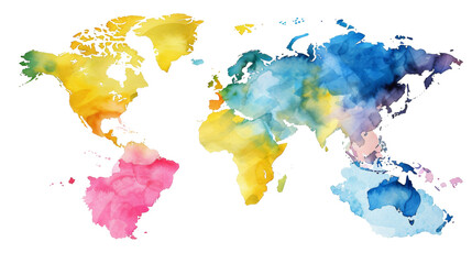 Watercolor painting of a colorful of the world. Isolated on transparent background.