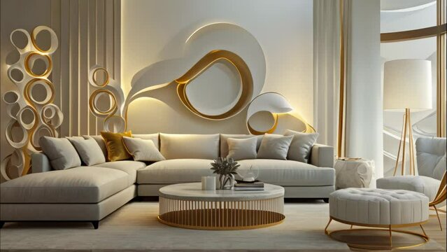 The stylish boho compostion at living room interior with design gray sofa, wooden coffee table, commode and elegant personal accessories. Honey yellow pillow and plaid. Cozy apartment. Home decor