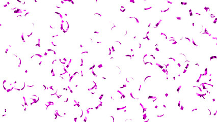Falling Purple Confetti on White Background. Flying holiday tinsel. 