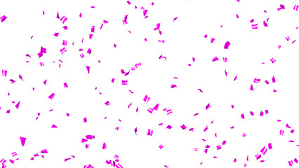 Falling Purple Confetti on White Background. Flying holiday tinsel. 
