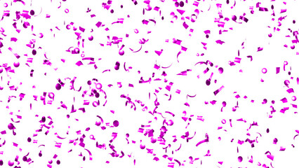 Fototapeta premium Falling Purple Confetti on White Background. Flying holiday tinsel. 