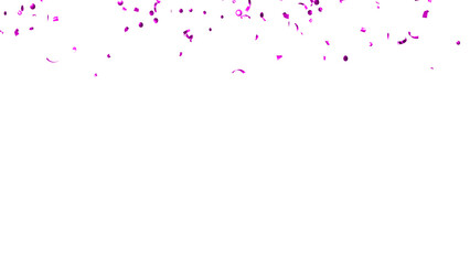 Falling Purple Confetti on White Background. Flying holiday tinsel. 