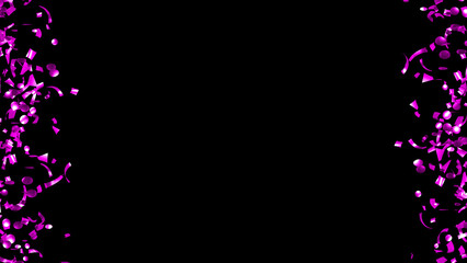 Falling shiny purple foil Confetti on Black Background