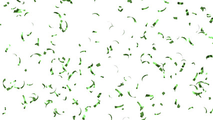 Falling Green Confetti on White Background. Flying holiday tinsel. 