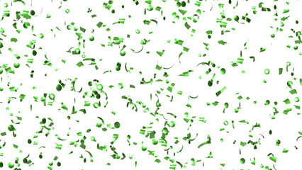 Falling Green Confetti on White Background. Flying holiday tinsel. 