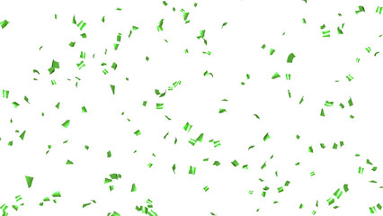 Falling Green Confetti on White Background. Flying holiday tinsel. 
