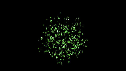 Green Confetti explodes on a black background