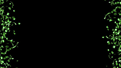 Falling shiny green foil Confetti on Black Background