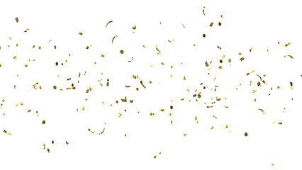 Falling shiny golden Confetti on White Background. Flying holiday tinsel. 