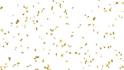 Falling shiny golden Confetti on White Background. Flying holiday tinsel. 