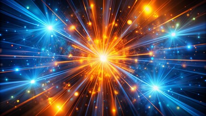 Naklejka premium Vibrant blue and orange lights collide on a dark abstract background, generating a mesmerizing fusion of colors and energy.