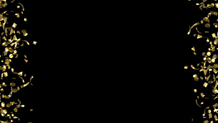 Falling Golden foil Confetti on Black Background