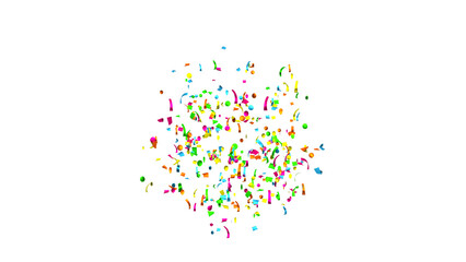 Obraz premium Explosion of multi-colored confetti. Confetti, streamer, tinsel on a white background