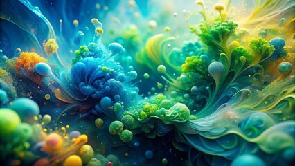 Fototapeta premium Colorful abstract background featuring vibrant blue and green splashes with soft focus and delicate organic textures.