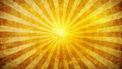 Fototapeta premium Warm vibrant yellow sun rays bursting from center on distressed paper textured background with elegant abstract pattern design.