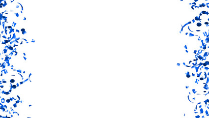 Falling blue confetti on White Background. Flying holiday tinsel. 