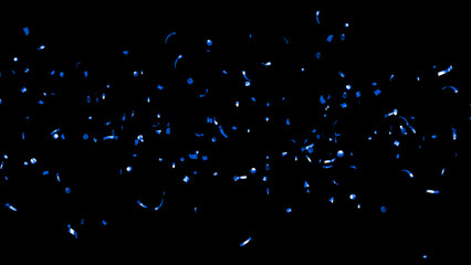 Falling Blue foil Confetti on Black Background